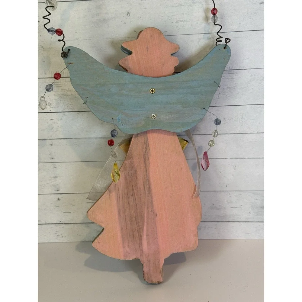 Whimsical Wooden Fairy Angel Door Hanger Wall Decor Rustic Cottage 16.5